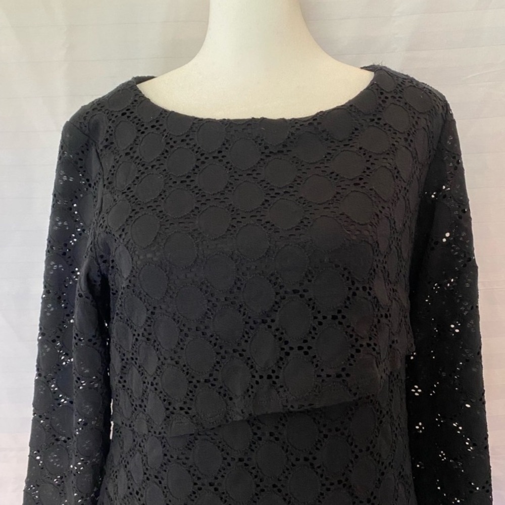 Women's Black Whimsygoth Layered Knee Length Dress 10 Mesh Crochet Witchy Goth